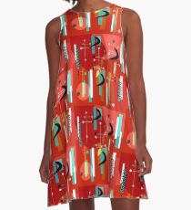 Primärfarben Boomerang-Muster A-Linien Kleid