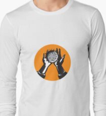 Hand Holding Ball with Spikes Circle Woodcut Long Sleeve T-Shirt