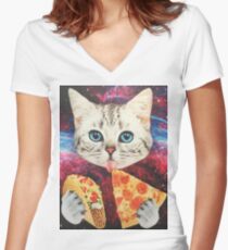 Galaxy Katze Tailliertes T-Shirt mit V-Ausschnitt