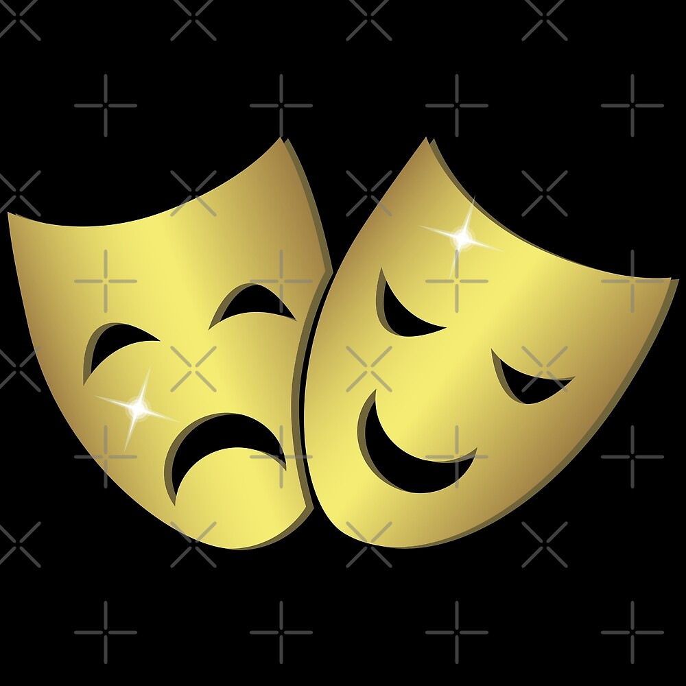 "Theater masks happy and sad faces" by pixxart Redbubble