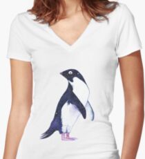Galaxy Penguin Women's Fitted V-Neck T-Shirt
