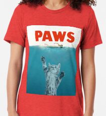 Camiseta de tejido mixto Paws - Cat Kitten Meow Parodia Camiseta