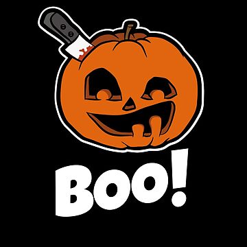 Artwork thumbnail, Silly Pumpkin Face With Knife in Head Boo For Halloween Kawaii Style by brandoseven