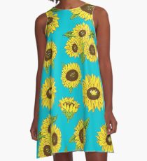 Grunge Sunflower Pattern A-Line Dress