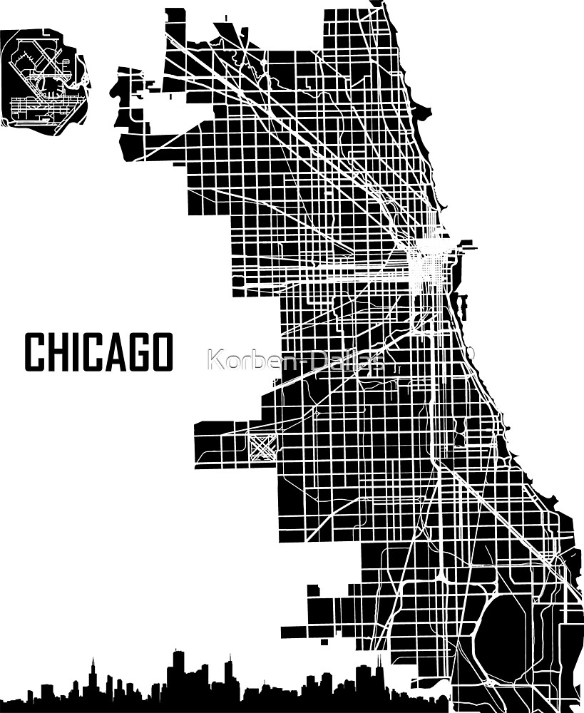 "Chicago Illinois Street Map Black" by KorbenDallas Redbubble