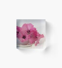 A Cup Of Pink Lavatera Flowers Acrylic Block