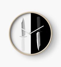Double Dark + White Knives Illustration Clock