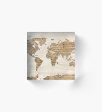 world map music notes 5 Acrylic Block