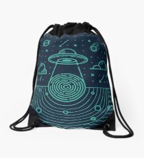 Ufo in dark night. Drawstring Bag