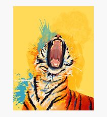Wild Yawn - Tiger portrait, colorful tiger, animal illustration Photographic Print
