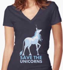 Save the Unicorns Women's Fitted V-Neck T-Shirt
