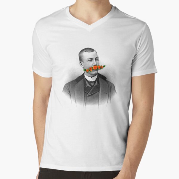 Vintage gentleman & Mustache with flowers V-Neck T-Shirt