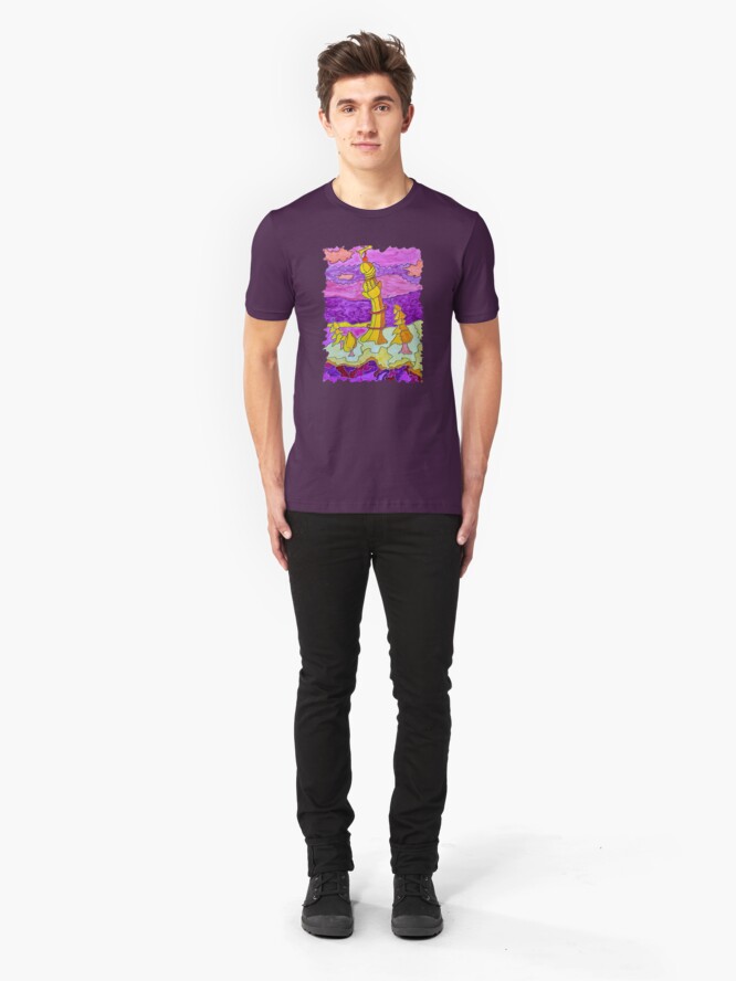 Alternate view of OCEAN ART COLORFUL LIGHTHOUSE LANDSCAPE Slim Fit T-Shirt