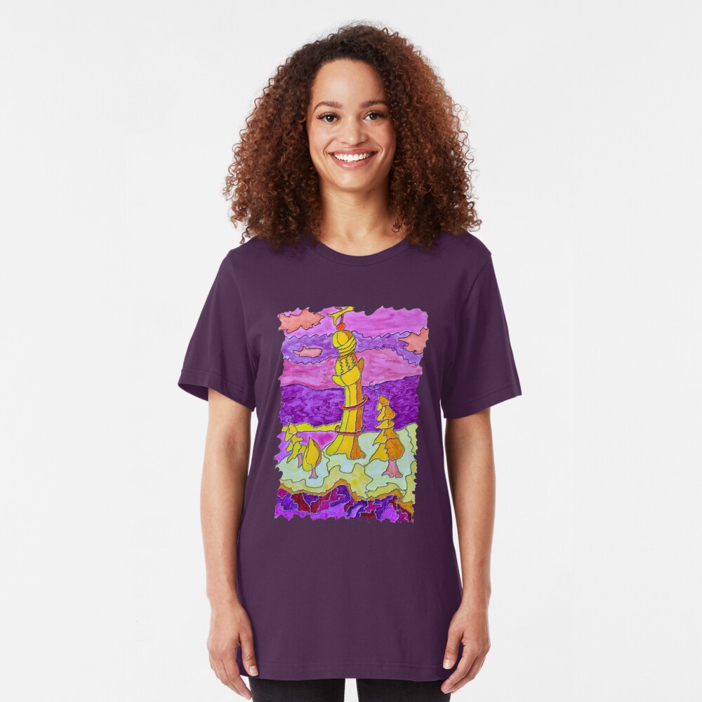 OCEAN ART COLORFUL LIGHTHOUSE LANDSCAPE Slim Fit T-Shirt