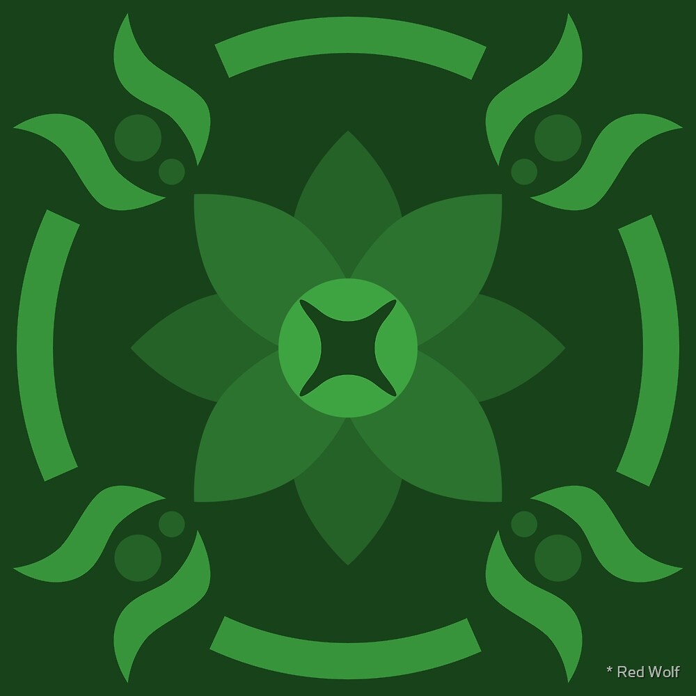 Geometric Pattern: Waterlily: Emerald Dark by * Red Wolf