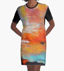 Red abstract sunset landscape painting Graphic T-Shirt Dress