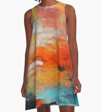 Red abstract sunset landscape painting A-Line Dress
