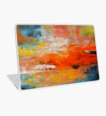 Red abstract sunset landscape painting Laptop Skin