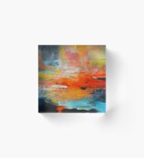 Red abstract sunset landscape painting Acrylic Block