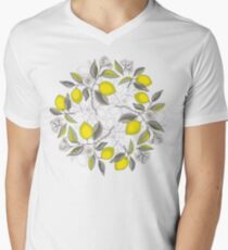 Zitronen-Muster T-Shirt mit V-Ausschnitt