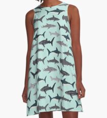 Haie, Illustration, Kunstdruck, Leben im Meer, Leben im Meer, Tier, Meeresbiologe, Kinder, Jungen, geschlechtsneutral, lehrreich, Andrea Lauren, Hai-Woche, Hai, weißer Hai, A-Linien Kleid