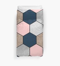 Navy and peach geometric hexagons Duvet Cover