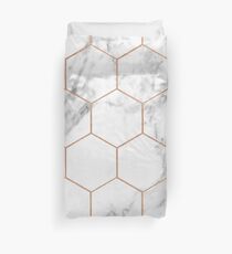 White marble with rose gold geometric beehive Duvet Cover