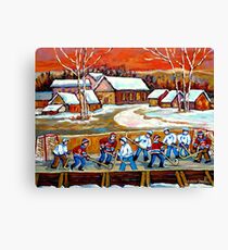 FAMOUS CANADIAN PAINTINGS FOR SALE PONDD HOCKEY IN THE COUNTRY CAROLE SPANDAU Canvas Print