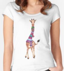 Cold Outside - Cute Giraffe Illustration Women's Fitted Scoop T-Shirt