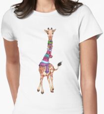 Cold Outside - Cute Giraffe Illustration Women's Fitted T-Shirt