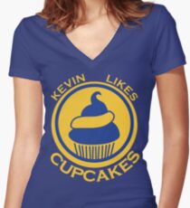 Kevin Likes Cupcakes (Yellow/Blue) Women's Fitted V-Neck T-Shirt