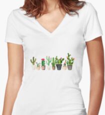 Kaktus Tailliertes T-Shirt mit V-Ausschnitt