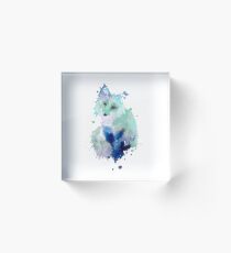 Ice Blue Watercolour Fox Acrylic Block