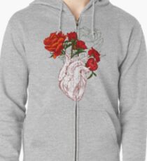 Zeichnen Menschliches Herz mit Blumen Hoodie mit Reißverschluss