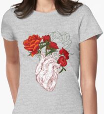 drawing Human heart with flowers Women's Fitted T-Shirt