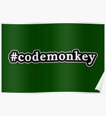 Code Monkey - Hashtag - Black & White Poster