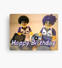 Happy Birthday Greeting Card DJ Clubbing Tru & his Dad Disco Stu (with CD and Record) Minifigs Metal Print