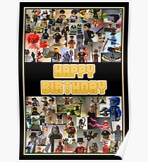 Happy Birthday Greeting Card, Montage of Custom Minifigs Poster
