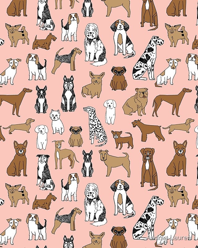 "Dogs Dogs Dogs Pink Background" by Andrea Lauren Redbubble