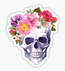 Skull with floral crown Sticker