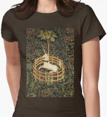 UNICORN AND GOTHIC FANTASY FLOWERS,FLORAL MOTIFS Women's Fitted T-Shirt