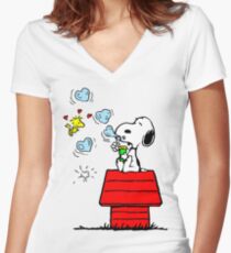 Snoopy and Woodstock Women's Fitted V-Neck T-Shirt