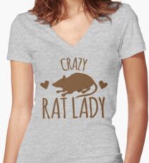 CRAZY RAT LADY Women's Fitted V-Neck T-Shirt