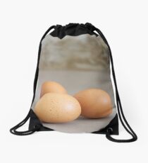 Fresh brown chicken eggs Drawstring Bag