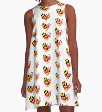 Maryland Flag Heart Shape A-Line Dress