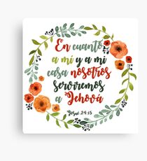 Flower wreath with biblical phrase Joshua Canvas Print