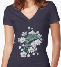 chameleons and orchids Women's Fitted V-Neck T-Shirt