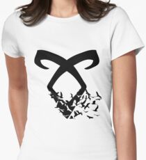 Black Angelic Rune (Birds) Women's Fitted T-Shirt