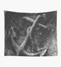 Nautical Rope & Anchor Navy black and white carved vintage sailor ocean beach Wall Tapestry