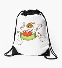 Cute Funny Cartoon Silly Jumping Dog Character Doodle Animal Drawing Drawstring Bag